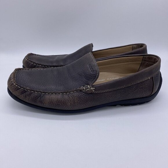 Ecco Shoes Men's EU 47 Slip On Driving Moccasin Loafer Brown Pebbled Leather - Picture 9 of 14